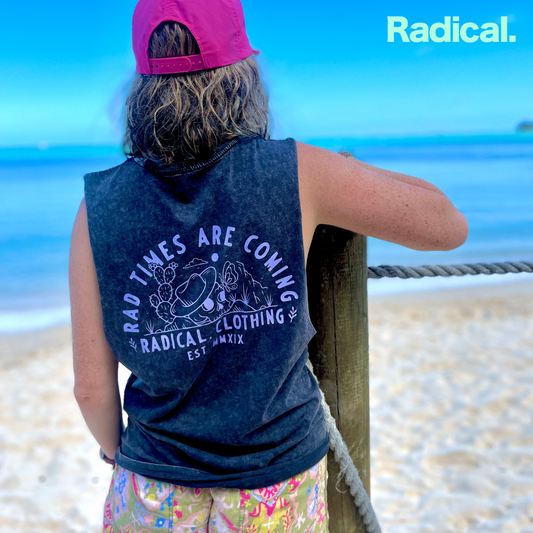 Radical. Rad Times Sleeveless T-shirt, Unisex, Acid Wash Black