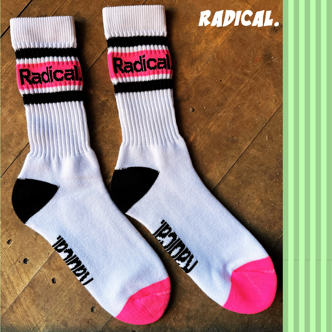 Radical. Retro Stripe Socks, White/Pink/Black