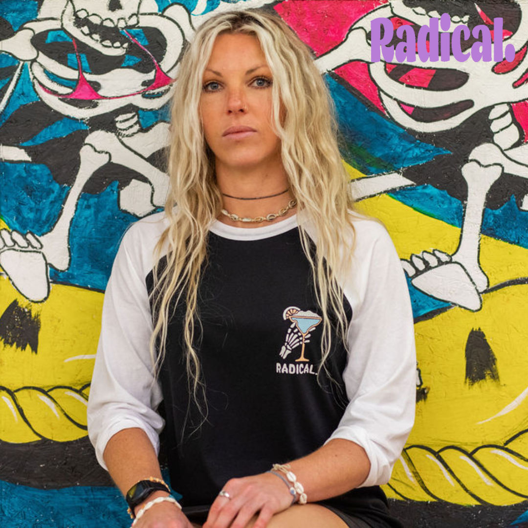 Radical. Tropical Island Unisex Raglan Long Sleeve T-shirt, Black/White