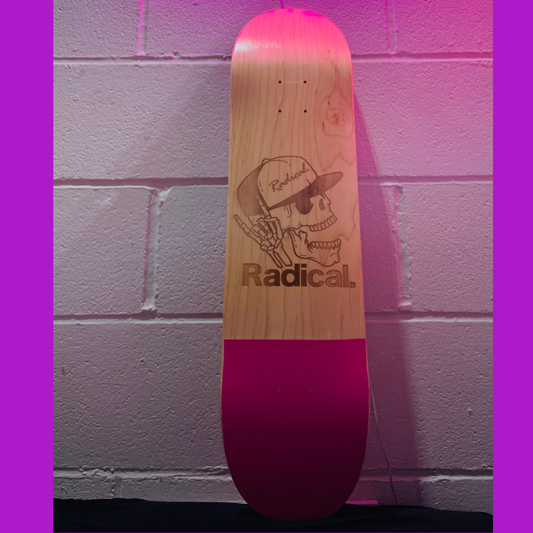 Radical. Pink Dip Skull Logo Skateboard Deck, 7.75 Wide