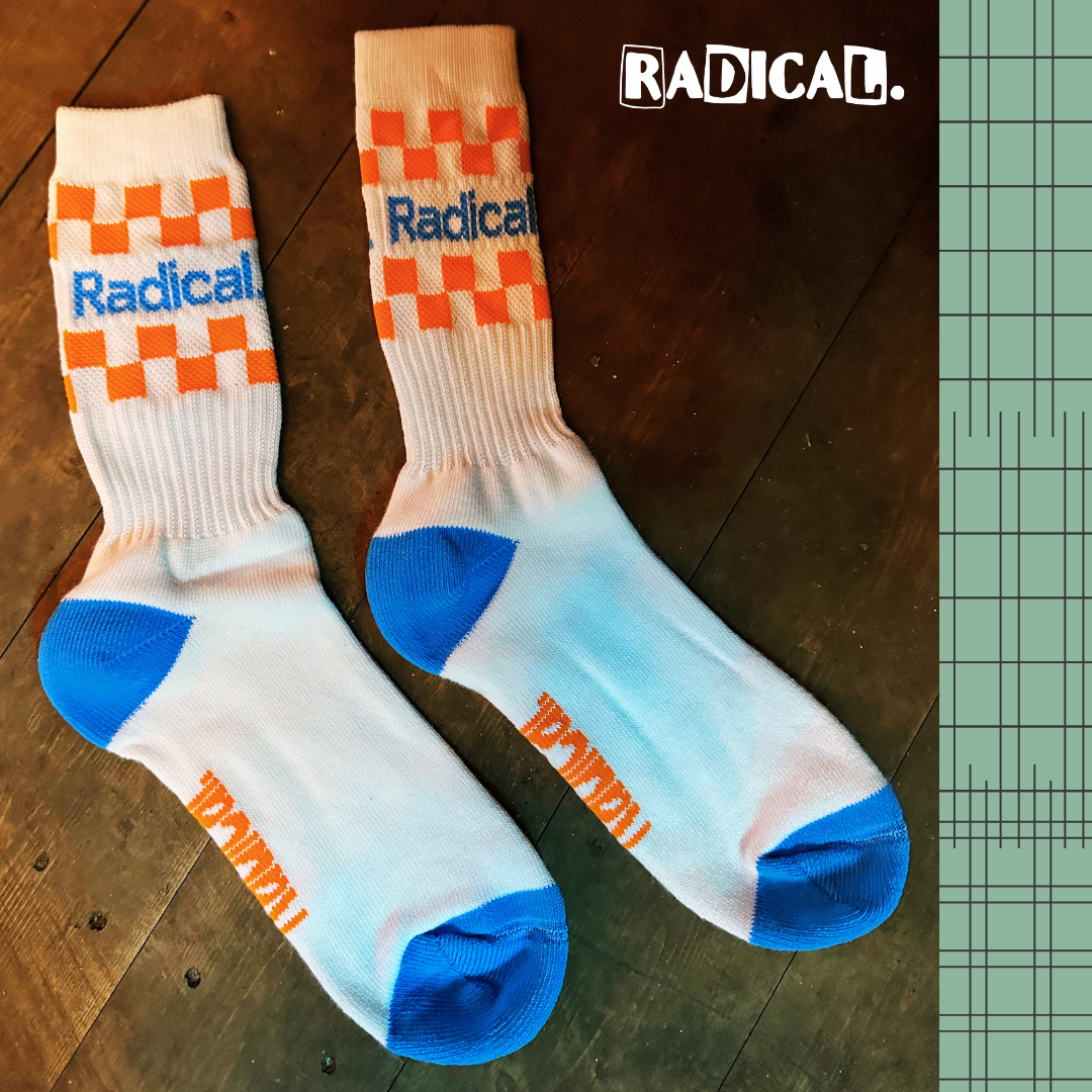 Radical. Classic Orange Check Socks, White/Orange/Blue