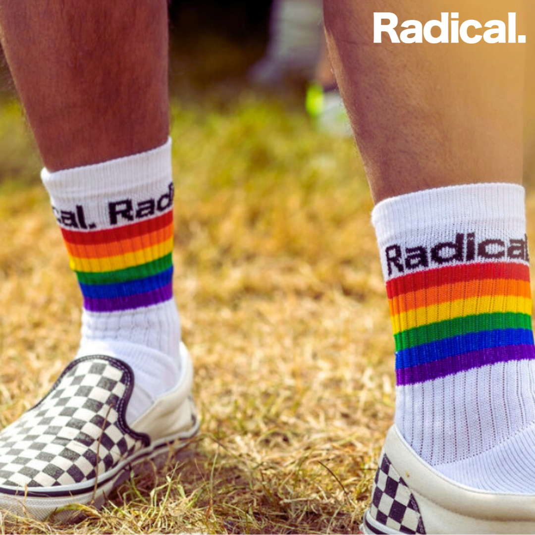 Radical. Rainbow Socks,  White/Multi