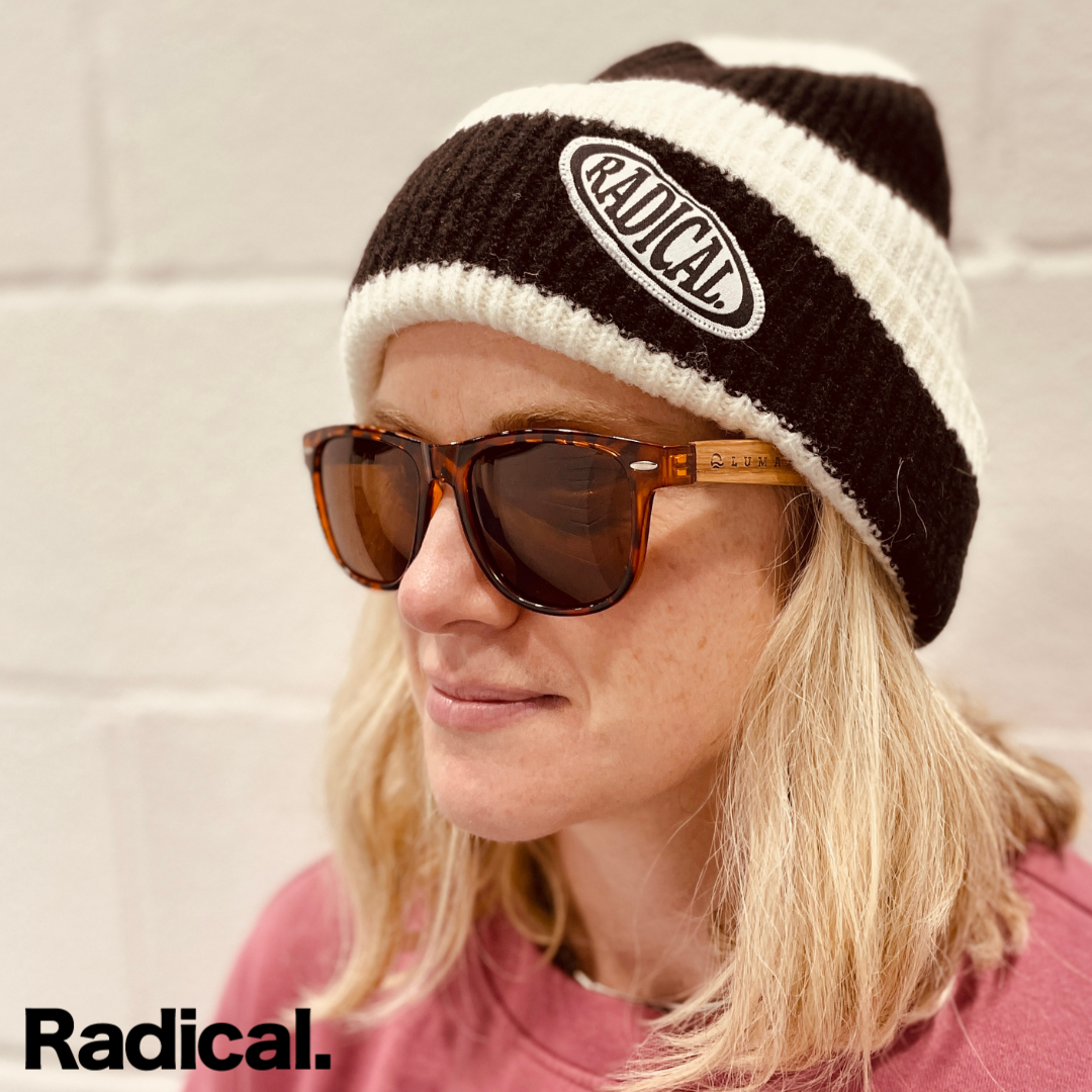 Radical. Striped Logo Beanie, Unisex, Black/White