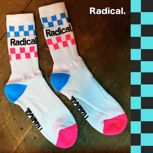 Radical. Bright Check Socks, White/Blue/Pink