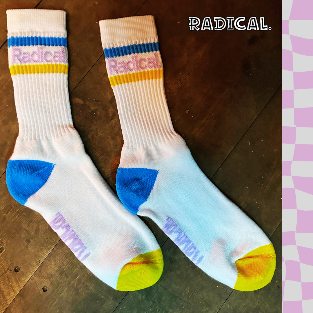 Radical. Classic Stripe Socks, White/Yellow/Blue